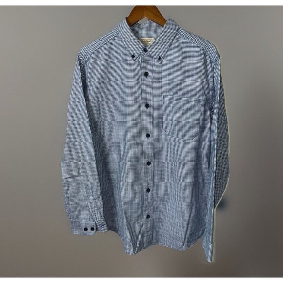LL Bean Purple Blue Houndstooth Print Button Up Shirt Sz L Pocket - Picture 1 of 5